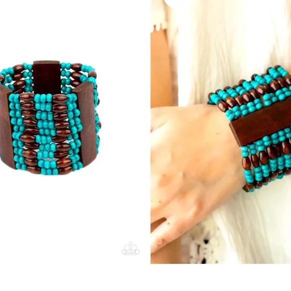 🏝️🪵🏝️ “TROPICAL TAKEOVER” BLUE WOOD BEACHY BRACELET - PAPARAZZI❗️ - Picture 3 of 3
